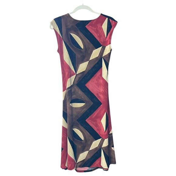 Lauren Ralph Lauren Faux Wrap Midi Dress – Abstract Geometric Print – Size M - Picture 2 of 7